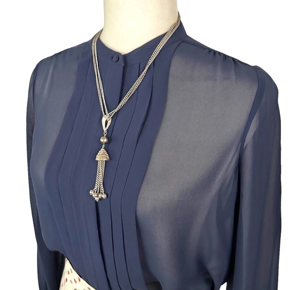 VINTAGE Silver Tasseled Pendant Rope Necklace - Picture 5 of 6